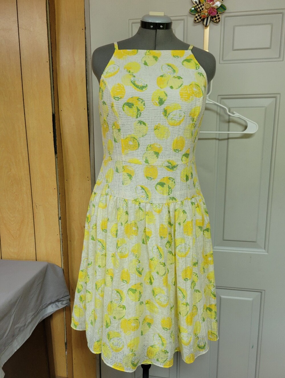 Ann Taylor Lemon Citrus Fit and Flare Textured Dress